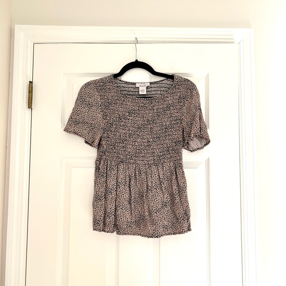 Urban Romantics Cheetah Print Blouse with Short Sleeves